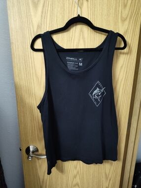 O'Neill Black Tank Top with Small White Fish Graphic - Women's M
